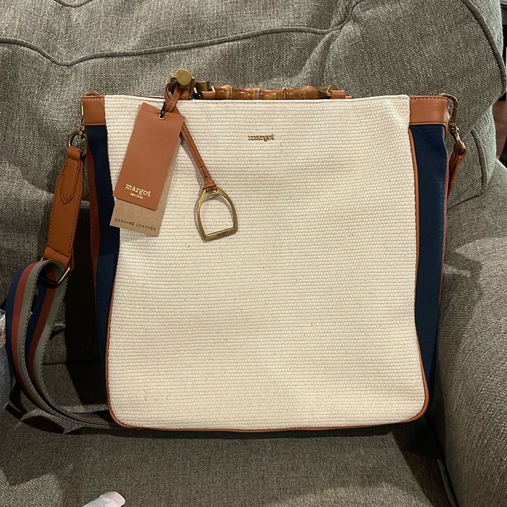 NWT Margot Lenox Colorblock Magazine Bamboo Top Handle Tote Shoulder Bag